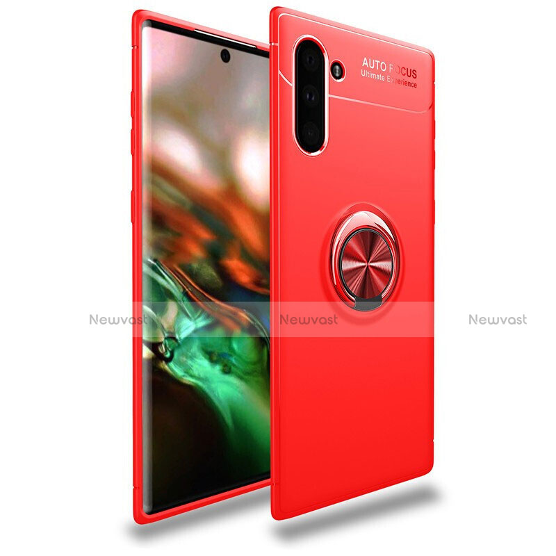 Ultra-thin Silicone Gel Soft Case Cover with Magnetic Finger Ring Stand T01 for Samsung Galaxy Note 10 5G Red