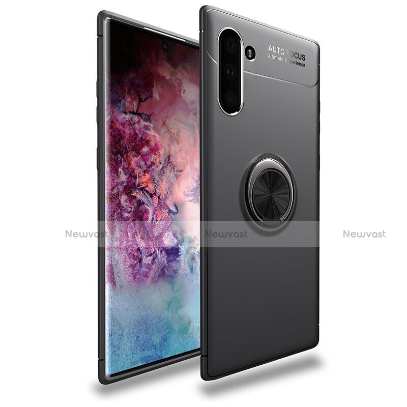 Ultra-thin Silicone Gel Soft Case Cover with Magnetic Finger Ring Stand T01 for Samsung Galaxy Note 10 Black