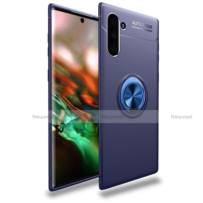 Ultra-thin Silicone Gel Soft Case Cover with Magnetic Finger Ring Stand T01 for Samsung Galaxy Note 10 Blue