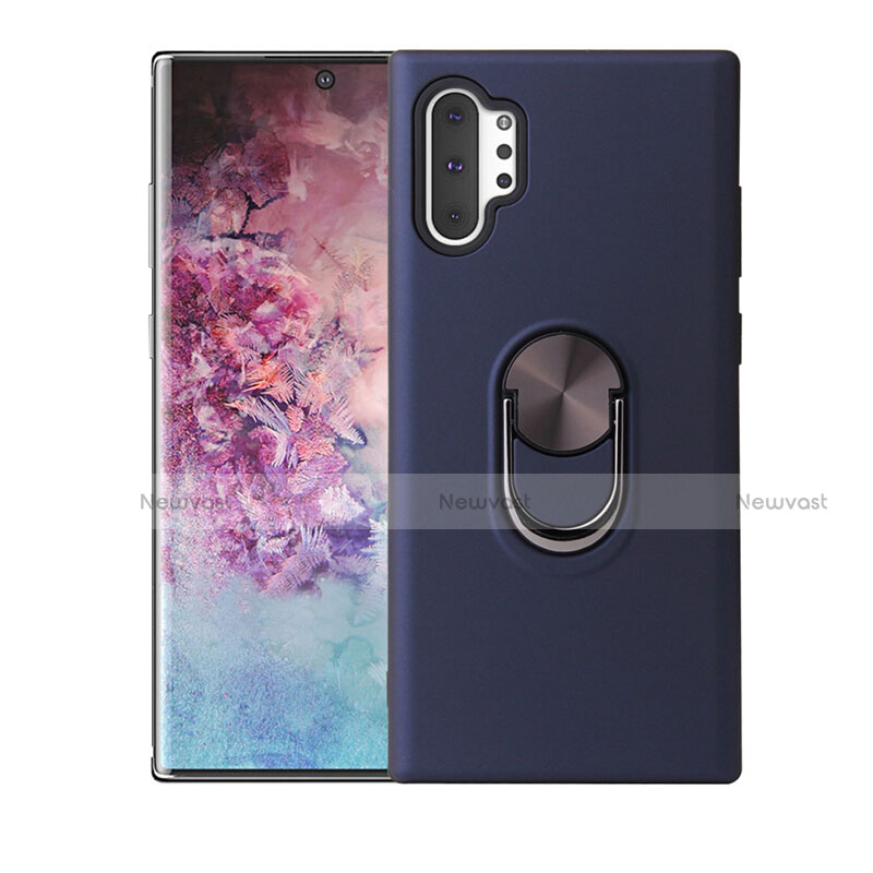 Ultra-thin Silicone Gel Soft Case Cover with Magnetic Finger Ring Stand T01 for Samsung Galaxy Note 10 Plus 5G Blue