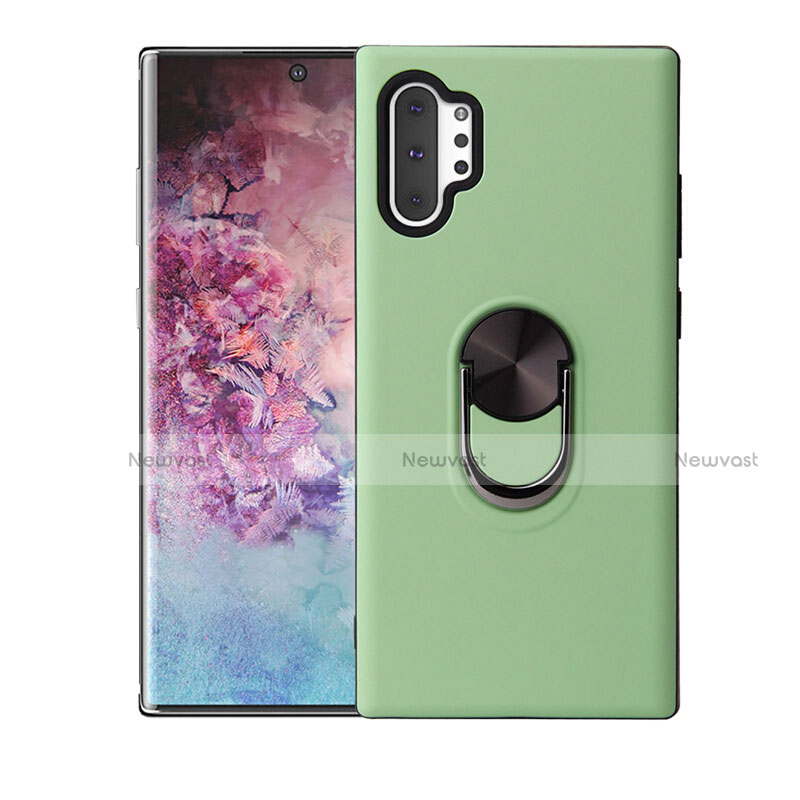 Ultra-thin Silicone Gel Soft Case Cover with Magnetic Finger Ring Stand T01 for Samsung Galaxy Note 10 Plus 5G Green