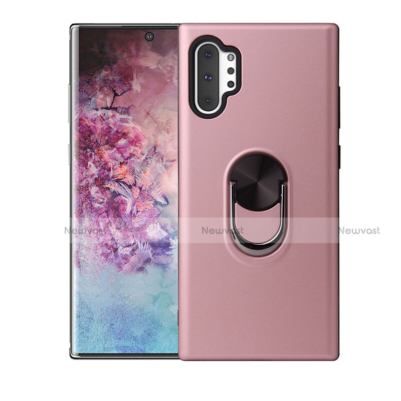 Ultra-thin Silicone Gel Soft Case Cover with Magnetic Finger Ring Stand T01 for Samsung Galaxy Note 10 Plus 5G Rose Gold