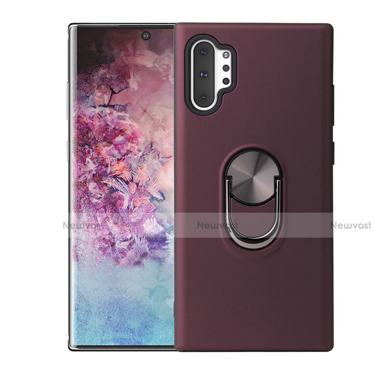 Ultra-thin Silicone Gel Soft Case Cover with Magnetic Finger Ring Stand T01 for Samsung Galaxy Note 10 Plus Red Wine