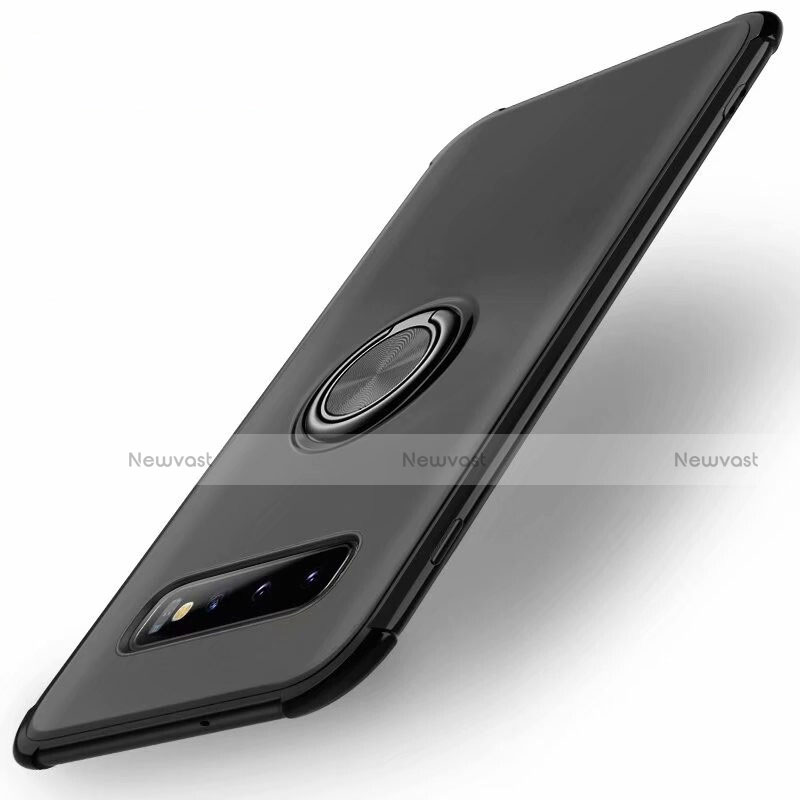 Ultra-thin Silicone Gel Soft Case Cover with Magnetic Finger Ring Stand T01 for Samsung Galaxy S10 5G Black