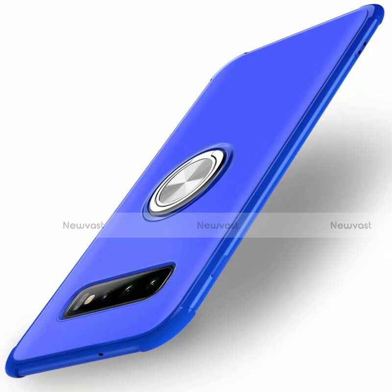 Ultra-thin Silicone Gel Soft Case Cover with Magnetic Finger Ring Stand T01 for Samsung Galaxy S10 5G Blue