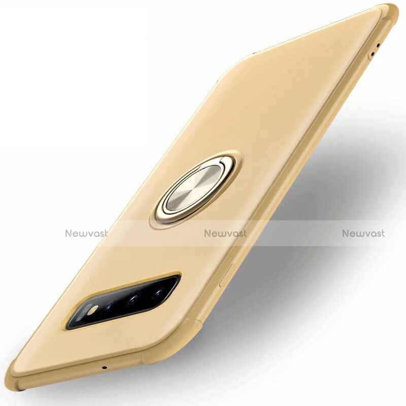 Ultra-thin Silicone Gel Soft Case Cover with Magnetic Finger Ring Stand T01 for Samsung Galaxy S10 5G Gold