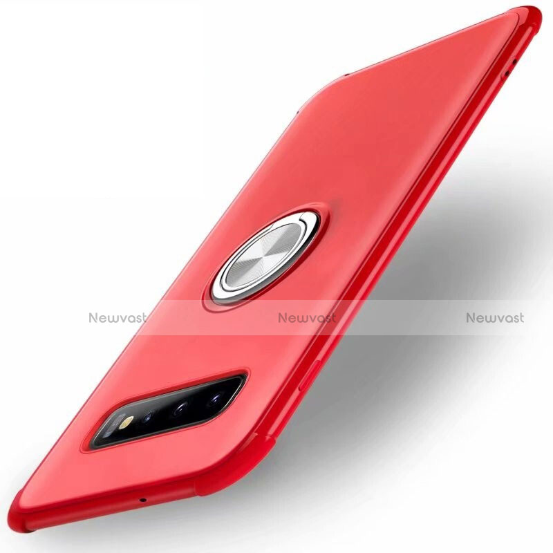 Ultra-thin Silicone Gel Soft Case Cover with Magnetic Finger Ring Stand T01 for Samsung Galaxy S10 Plus Red