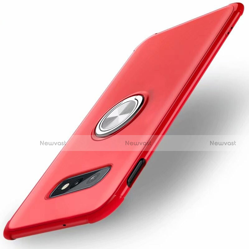 Ultra-thin Silicone Gel Soft Case Cover with Magnetic Finger Ring Stand T01 for Samsung Galaxy S10e Red