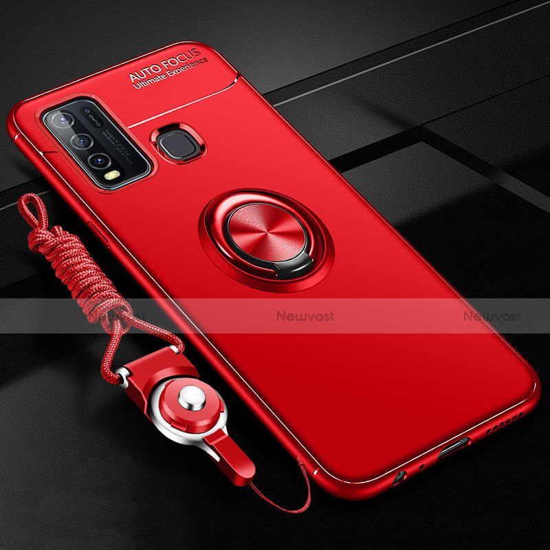 Ultra-thin Silicone Gel Soft Case Cover with Magnetic Finger Ring Stand T01 for Vivo Y50 Red