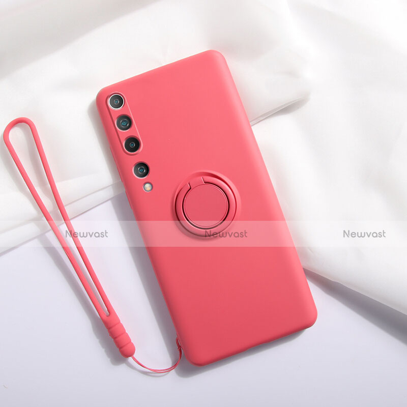 Ultra-thin Silicone Gel Soft Case Cover with Magnetic Finger Ring Stand T01 for Xiaomi Mi 10 Red