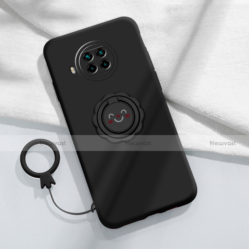 Ultra-thin Silicone Gel Soft Case Cover with Magnetic Finger Ring Stand T01 for Xiaomi Mi 10i 5G Black