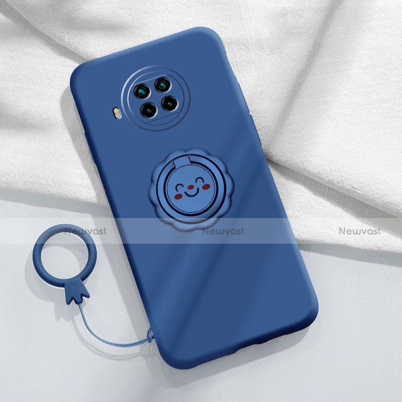 Ultra-thin Silicone Gel Soft Case Cover with Magnetic Finger Ring Stand T01 for Xiaomi Mi 10i 5G Blue