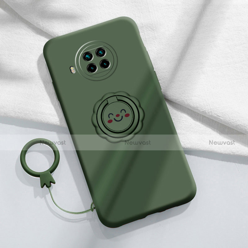 Ultra-thin Silicone Gel Soft Case Cover with Magnetic Finger Ring Stand T01 for Xiaomi Mi 10i 5G Midnight Green