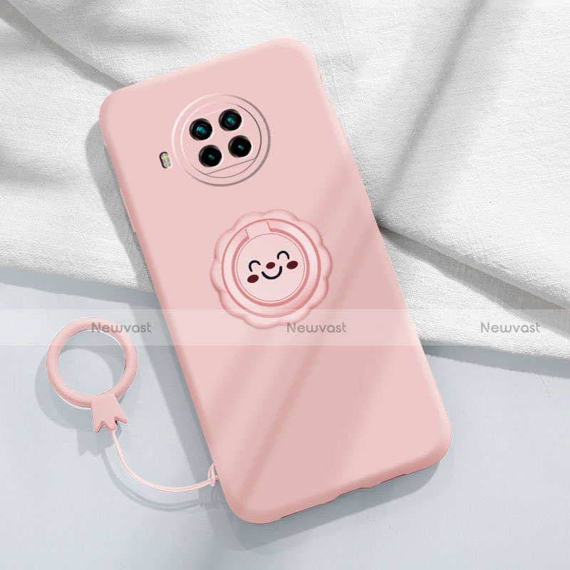 Ultra-thin Silicone Gel Soft Case Cover with Magnetic Finger Ring Stand T01 for Xiaomi Mi 10i 5G Pink