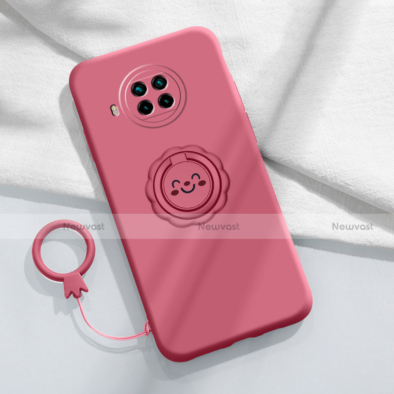 Ultra-thin Silicone Gel Soft Case Cover with Magnetic Finger Ring Stand T01 for Xiaomi Mi 10i 5G Red Wine