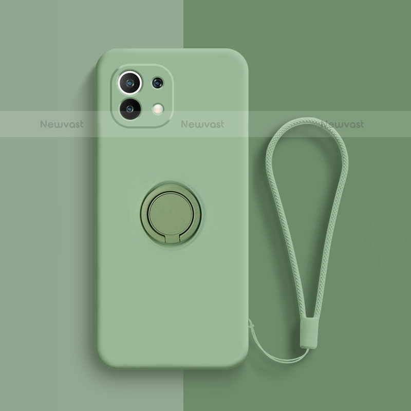 Ultra-thin Silicone Gel Soft Case Cover with Magnetic Finger Ring Stand T01 for Xiaomi Mi 11 5G Matcha Green