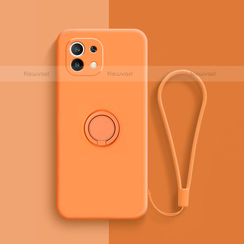 Ultra-thin Silicone Gel Soft Case Cover with Magnetic Finger Ring Stand T01 for Xiaomi Mi 11 5G Orange