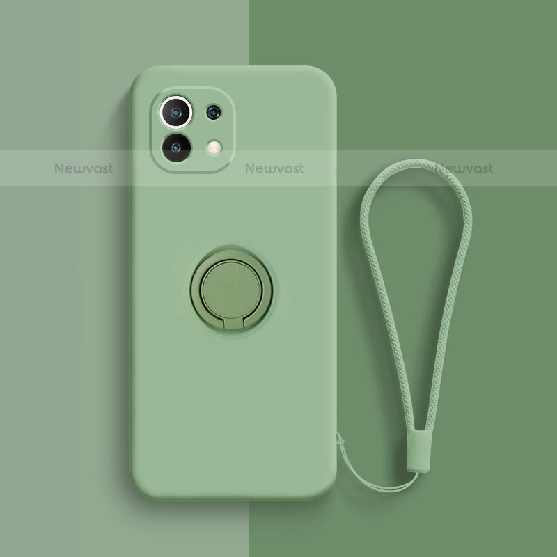 Ultra-thin Silicone Gel Soft Case Cover with Magnetic Finger Ring Stand T01 for Xiaomi Mi 11 Lite 5G NE Matcha Green