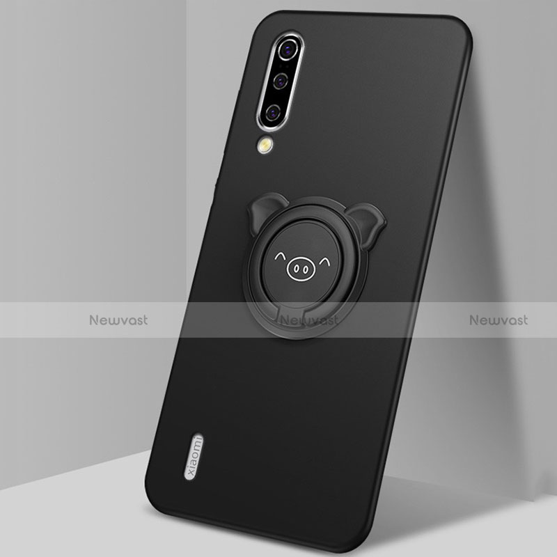 Ultra-thin Silicone Gel Soft Case Cover with Magnetic Finger Ring Stand T01 for Xiaomi Mi A3 Black