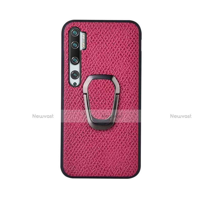 Ultra-thin Silicone Gel Soft Case Cover with Magnetic Finger Ring Stand T01 for Xiaomi Mi Note 10 Hot Pink