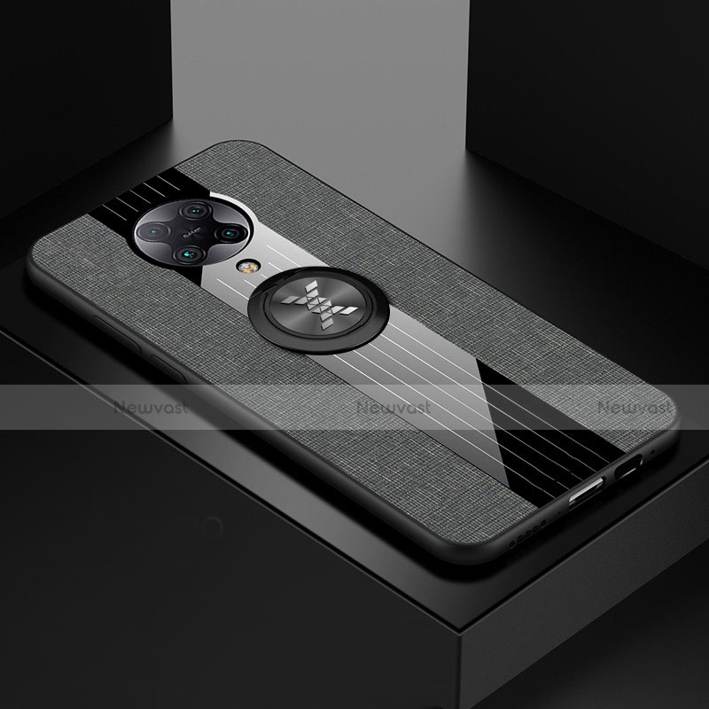 Ultra-thin Silicone Gel Soft Case Cover with Magnetic Finger Ring Stand T01 for Xiaomi Poco F2 Pro Gray