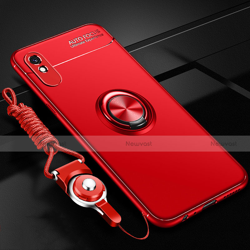 Ultra-thin Silicone Gel Soft Case Cover with Magnetic Finger Ring Stand T01 for Xiaomi Redmi 9A Red