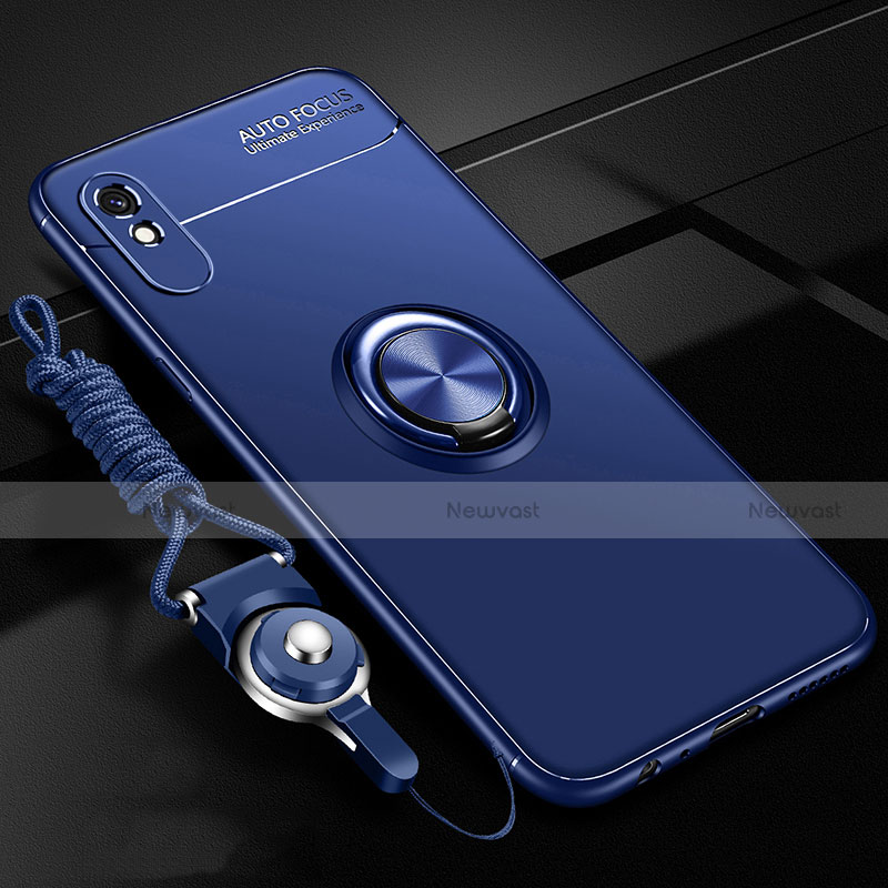 Ultra-thin Silicone Gel Soft Case Cover with Magnetic Finger Ring Stand T01 for Xiaomi Redmi 9i Blue