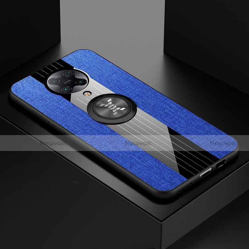 Ultra-thin Silicone Gel Soft Case Cover with Magnetic Finger Ring Stand T01 for Xiaomi Redmi K30 Pro Zoom Blue