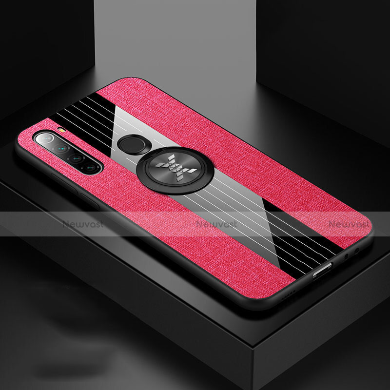 Ultra-thin Silicone Gel Soft Case Cover with Magnetic Finger Ring Stand T01 for Xiaomi Redmi Note 8 (2021) Red