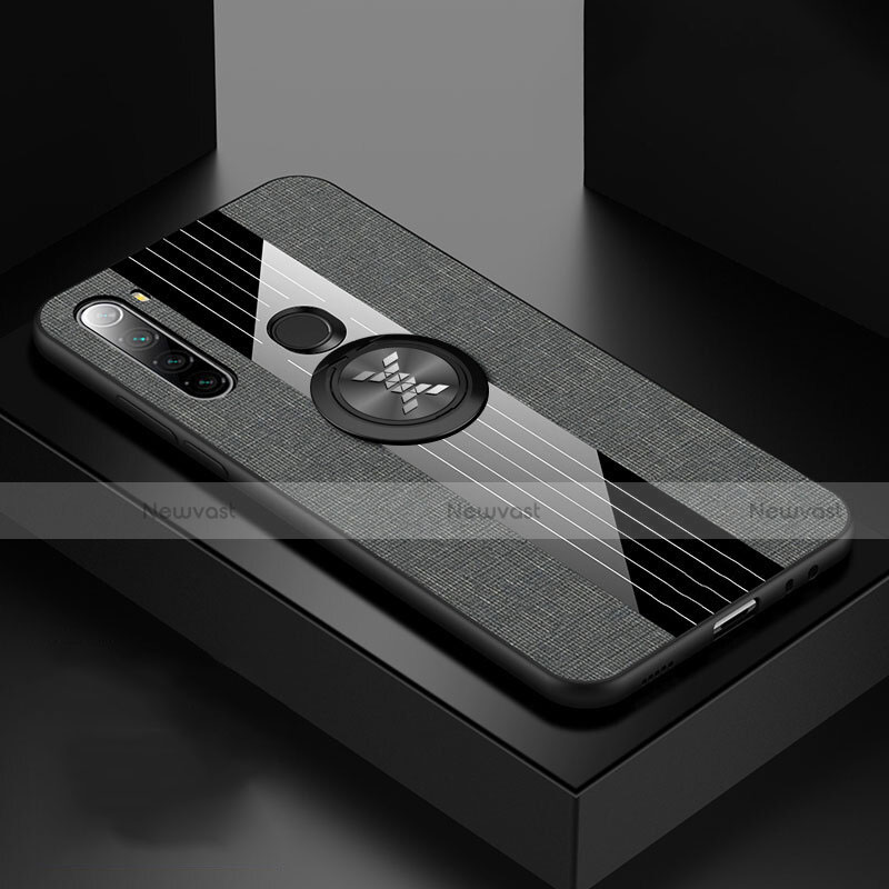 Ultra-thin Silicone Gel Soft Case Cover with Magnetic Finger Ring Stand T01 for Xiaomi Redmi Note 8 Gray