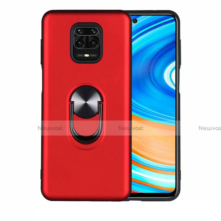 Ultra-thin Silicone Gel Soft Case Cover with Magnetic Finger Ring Stand T01 for Xiaomi Redmi Note 9 Pro Max Red