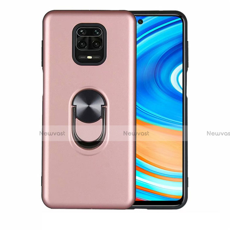 Ultra-thin Silicone Gel Soft Case Cover with Magnetic Finger Ring Stand T01 for Xiaomi Redmi Note 9 Pro Max Rose Gold