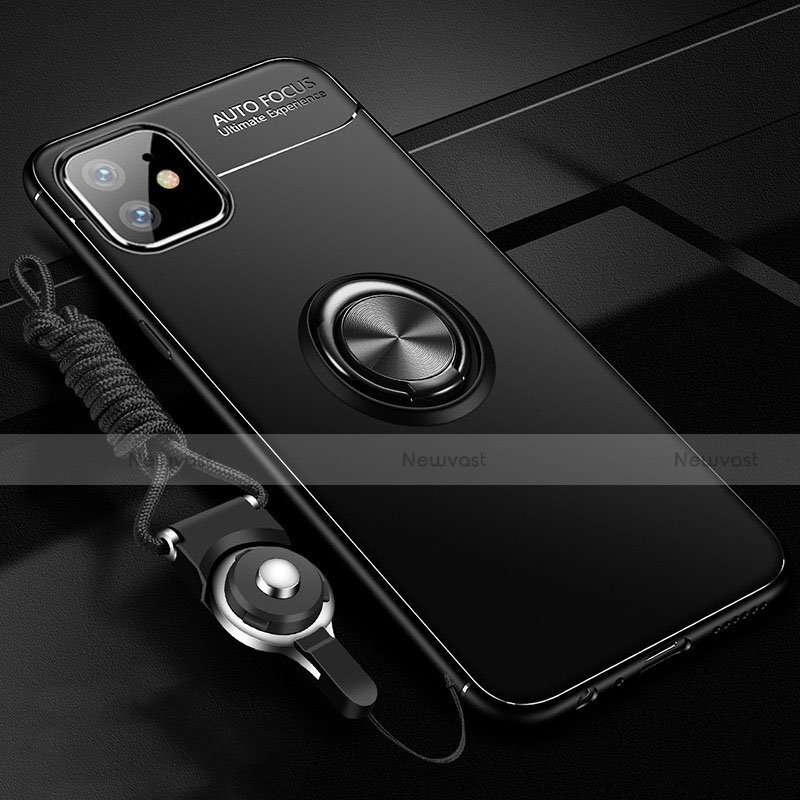 Ultra-thin Silicone Gel Soft Case Cover with Magnetic Finger Ring Stand T02 for Apple iPhone 11 Black