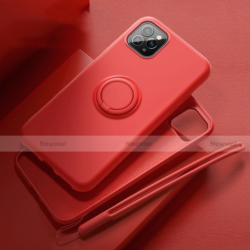 Ultra-thin Silicone Gel Soft Case Cover with Magnetic Finger Ring Stand T02 for Apple iPhone 11 Pro Max Red