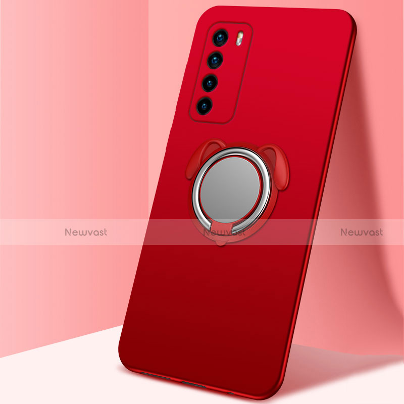 Ultra-thin Silicone Gel Soft Case Cover with Magnetic Finger Ring Stand T02 for Huawei Honor Play4 5G Red