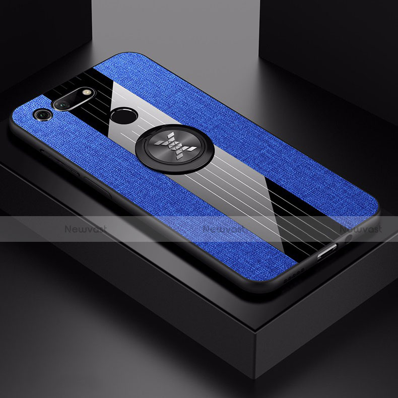 Ultra-thin Silicone Gel Soft Case Cover with Magnetic Finger Ring Stand T02 for Huawei Honor V20 Blue