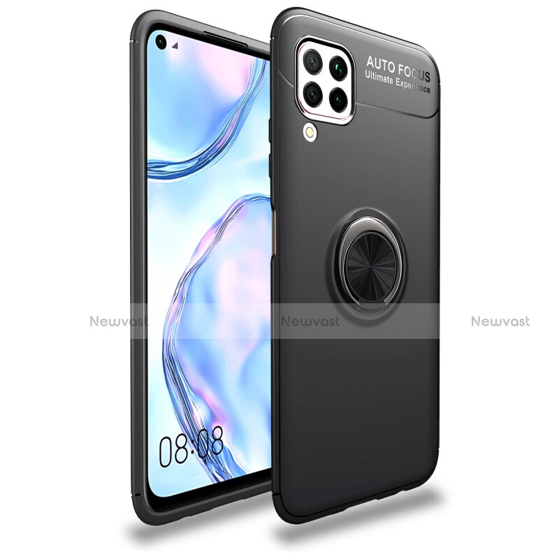 Ultra-thin Silicone Gel Soft Case Cover with Magnetic Finger Ring Stand T02 for Huawei Nova 6 SE Black