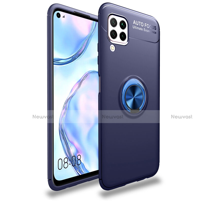 Ultra-thin Silicone Gel Soft Case Cover with Magnetic Finger Ring Stand T02 for Huawei Nova 6 SE Blue