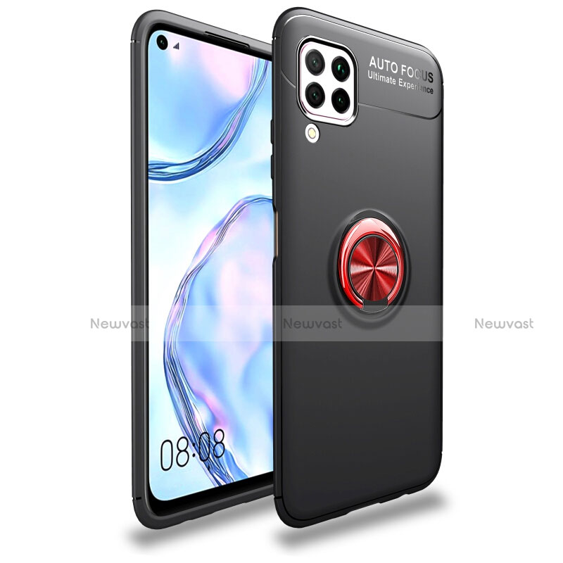 Ultra-thin Silicone Gel Soft Case Cover with Magnetic Finger Ring Stand T02 for Huawei Nova 6 SE Red and Black