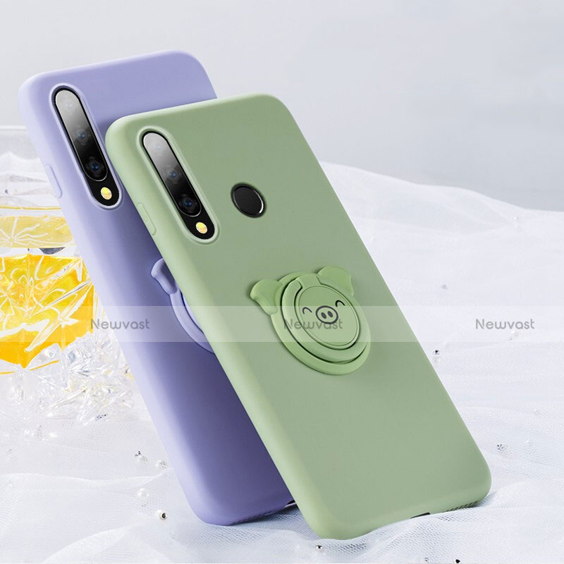 Ultra-thin Silicone Gel Soft Case Cover with Magnetic Finger Ring Stand T02 for Huawei P Smart+ Plus (2019)