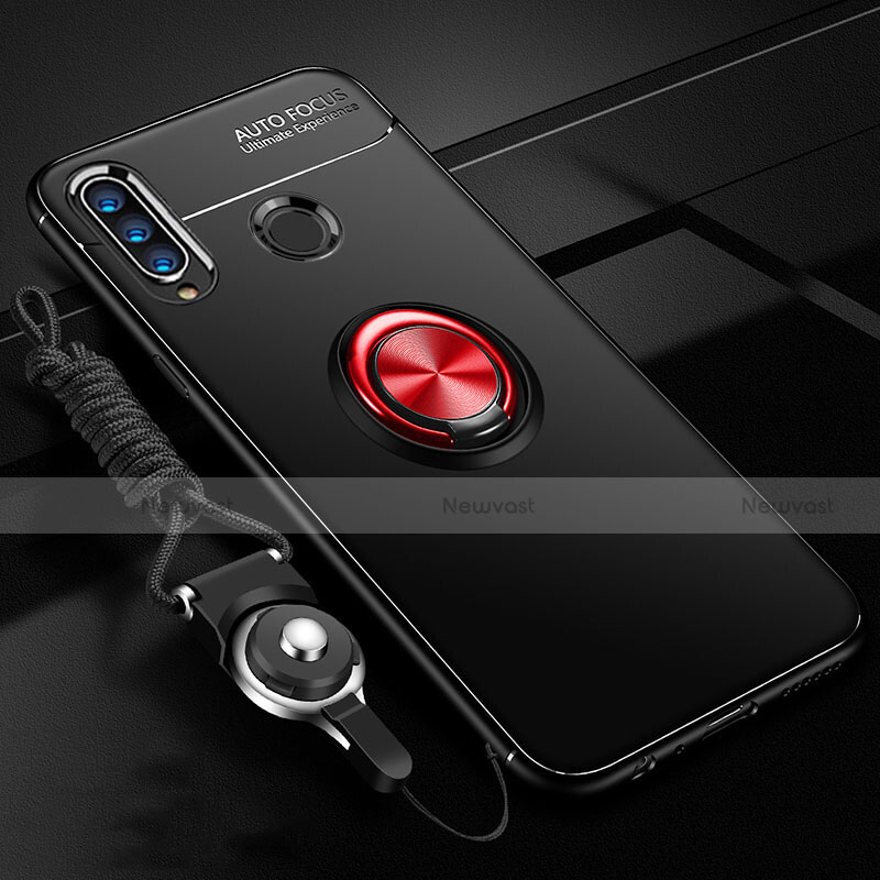 Ultra-thin Silicone Gel Soft Case Cover with Magnetic Finger Ring Stand T02 for Huawei P30 Lite New Edition Red and Black