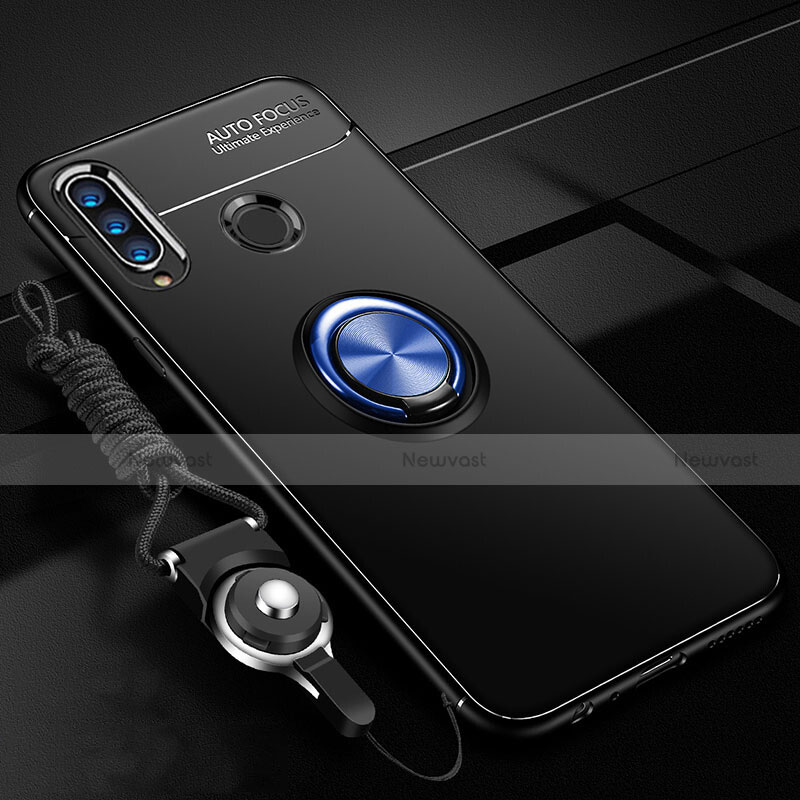 Ultra-thin Silicone Gel Soft Case Cover with Magnetic Finger Ring Stand T02 for Huawei P30 Lite XL Blue and Black