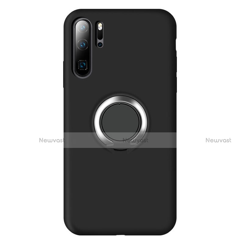 Ultra-thin Silicone Gel Soft Case Cover with Magnetic Finger Ring Stand T02 for Huawei P30 Pro Black