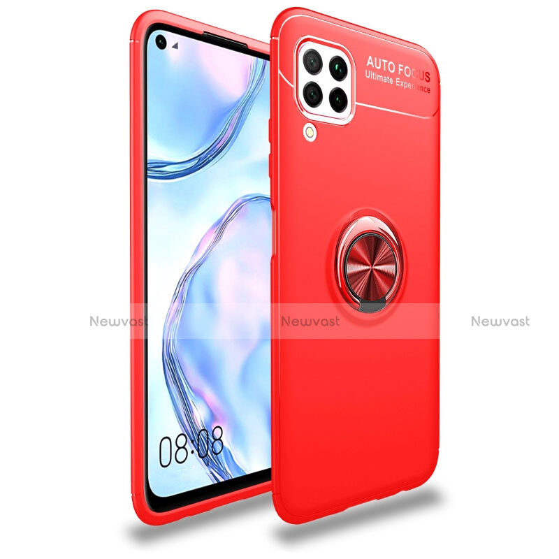 Ultra-thin Silicone Gel Soft Case Cover with Magnetic Finger Ring Stand T02 for Huawei P40 Lite Red