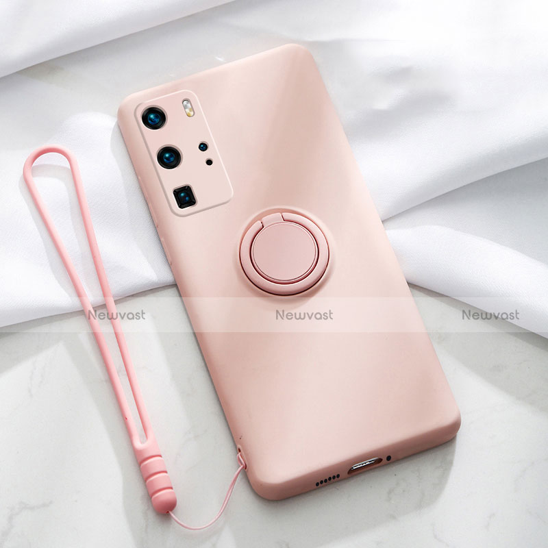 Ultra-thin Silicone Gel Soft Case Cover with Magnetic Finger Ring Stand T02 for Huawei P40 Pro