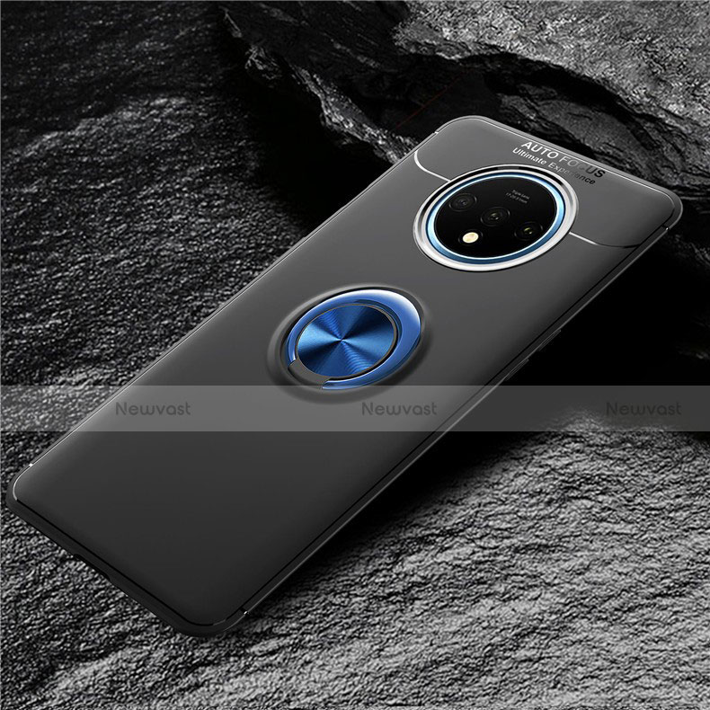 Ultra-thin Silicone Gel Soft Case Cover with Magnetic Finger Ring Stand T02 for OnePlus 7T Blue and Black