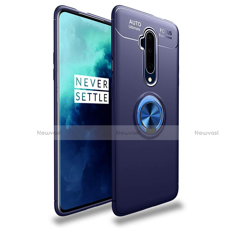 Ultra-thin Silicone Gel Soft Case Cover with Magnetic Finger Ring Stand T02 for OnePlus 7T Pro Blue