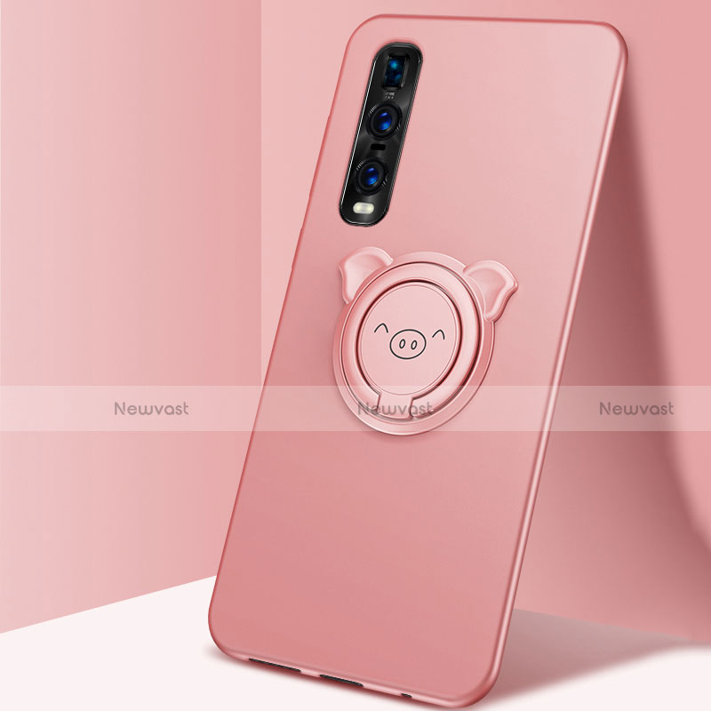 Ultra-thin Silicone Gel Soft Case Cover with Magnetic Finger Ring Stand T02 for Oppo Find X2 Pro Rose Gold