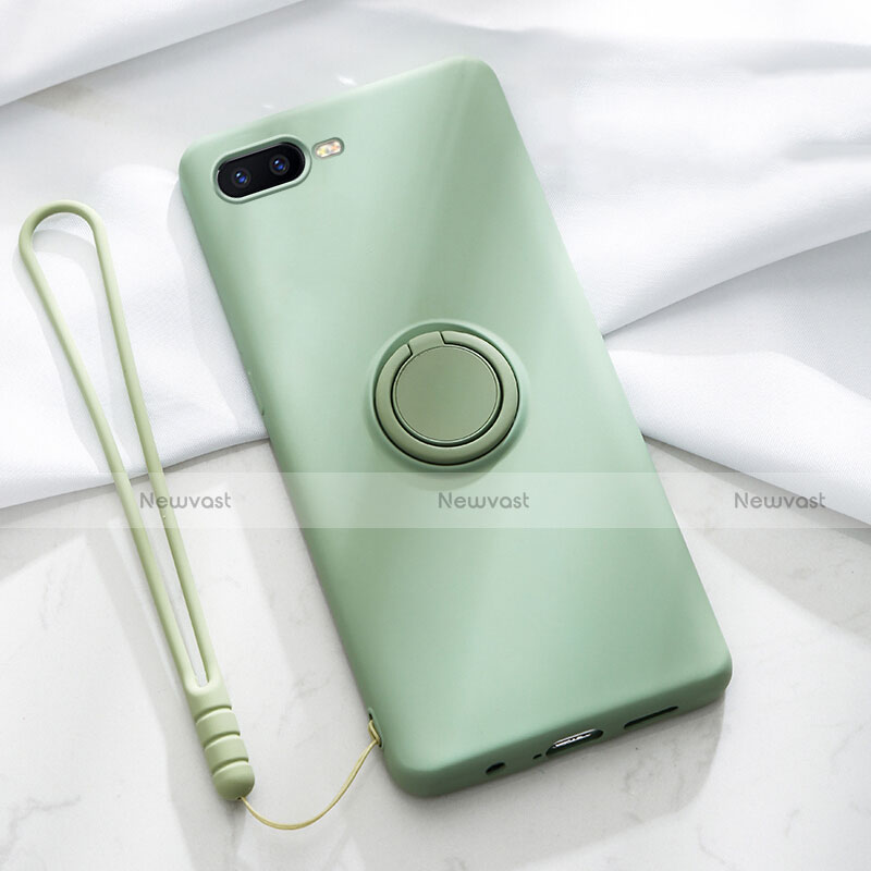 Ultra-thin Silicone Gel Soft Case Cover with Magnetic Finger Ring Stand T02 for Oppo K1 Green