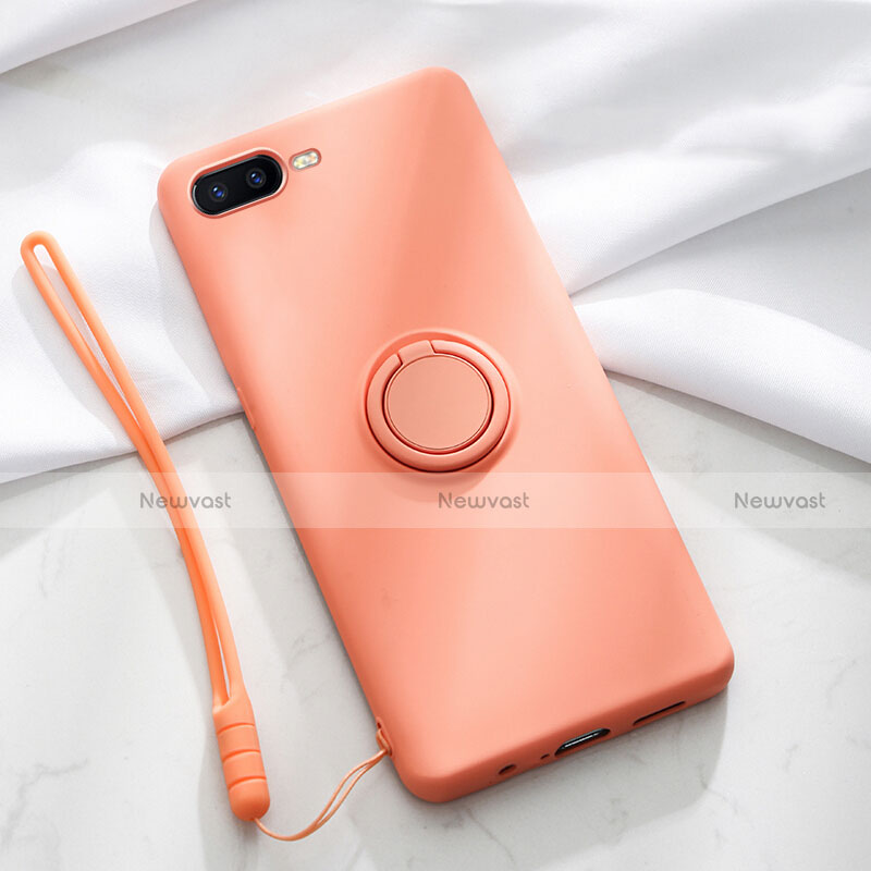 Ultra-thin Silicone Gel Soft Case Cover with Magnetic Finger Ring Stand T02 for Oppo K1 Orange